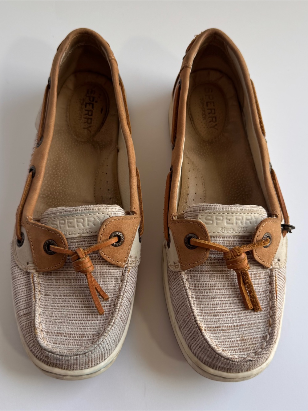 Sperry Beige and Tan Lace-Front Boat Shoes